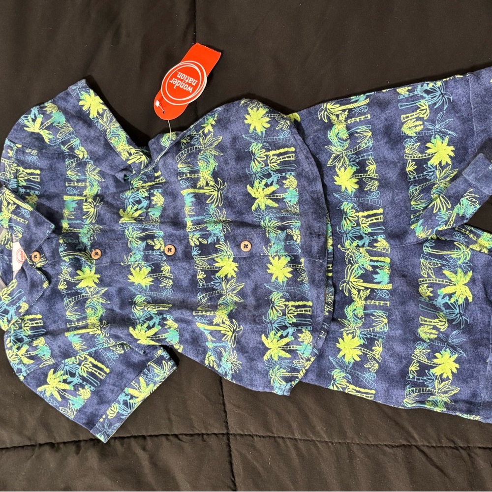 Blue and Green Tropical Print Shirt and Shorts Set